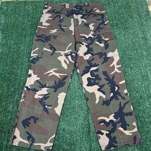 Vintage Duck Bay Pants Men 36x31" Woodland Camouflage Cargo Hunting Straight 90s